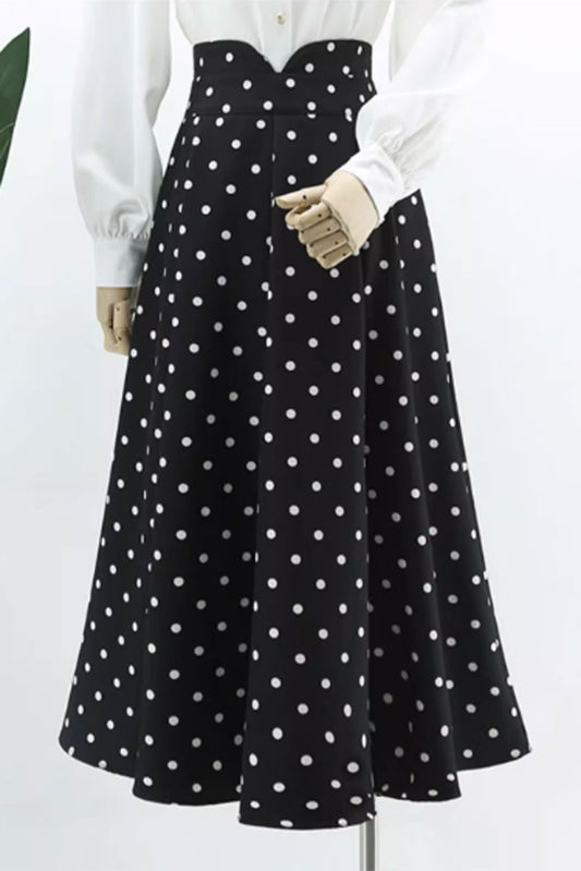 Black and White Polyester A-Line Skirt - Pleated with Pockets 4762