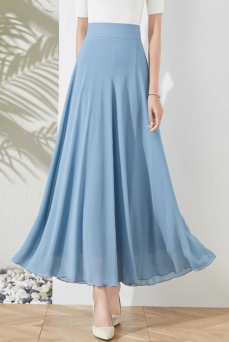 Chiffon Skirt with Lining – Elegant Blue A-Line Xiaolizi 4457