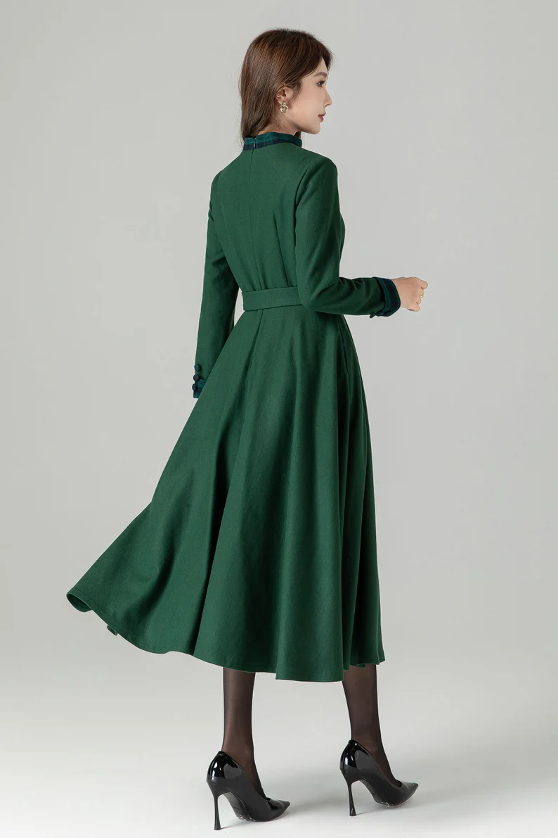 Vintage 1950s Green Swing Wool Dress 4489
