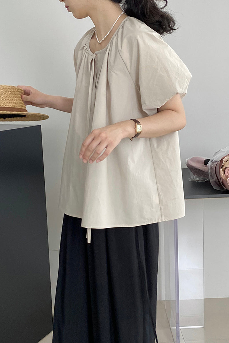 Washed Cotton Solid Short Sleeve Shirt 4389