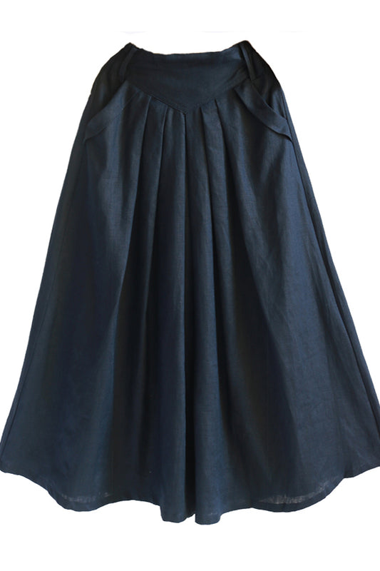 Burgundy Linen Maxi Skirt - Soft Flowy with Pockets 4369