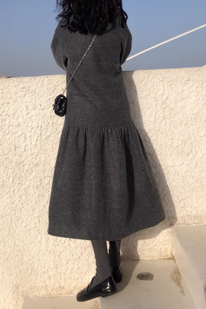 Dark gray double breasted long wool coat 4581