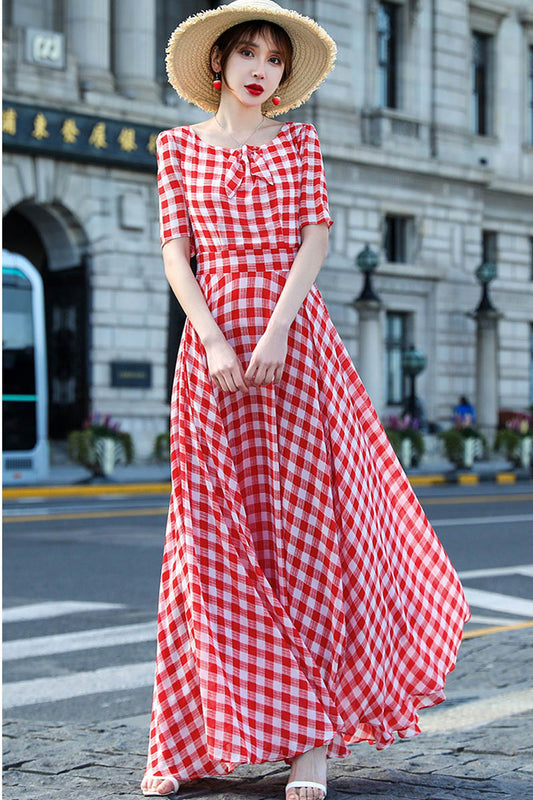 black and white plaid bohemian maxi dress 4339