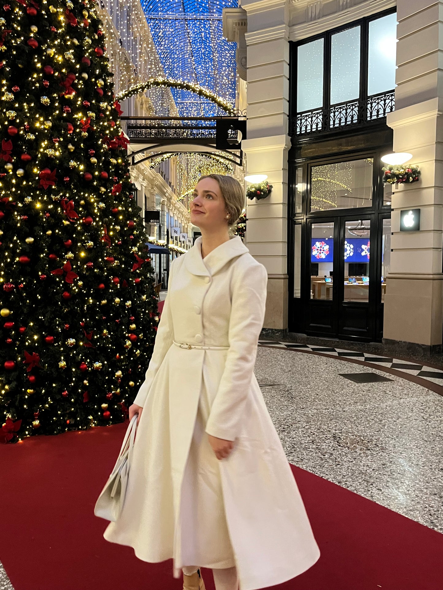 Vintage Inspired Wool Coat – White Winter Midi with Long Sleeves 4141