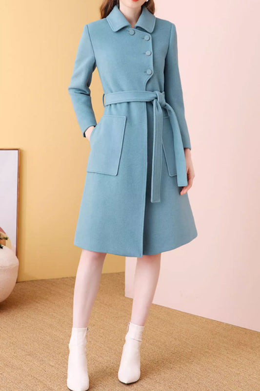 Asymmetrical blue wool coat women 4579