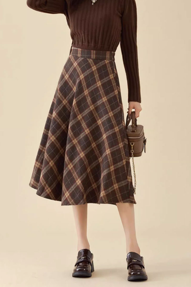A line vintage midi winter wool skirt 4643