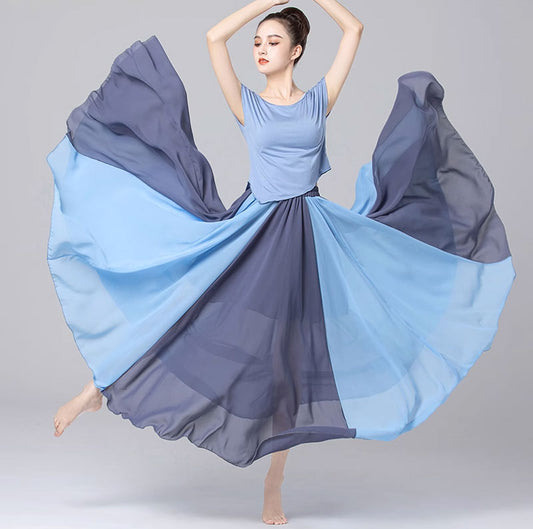 summer block color chiffon skirt women 4456