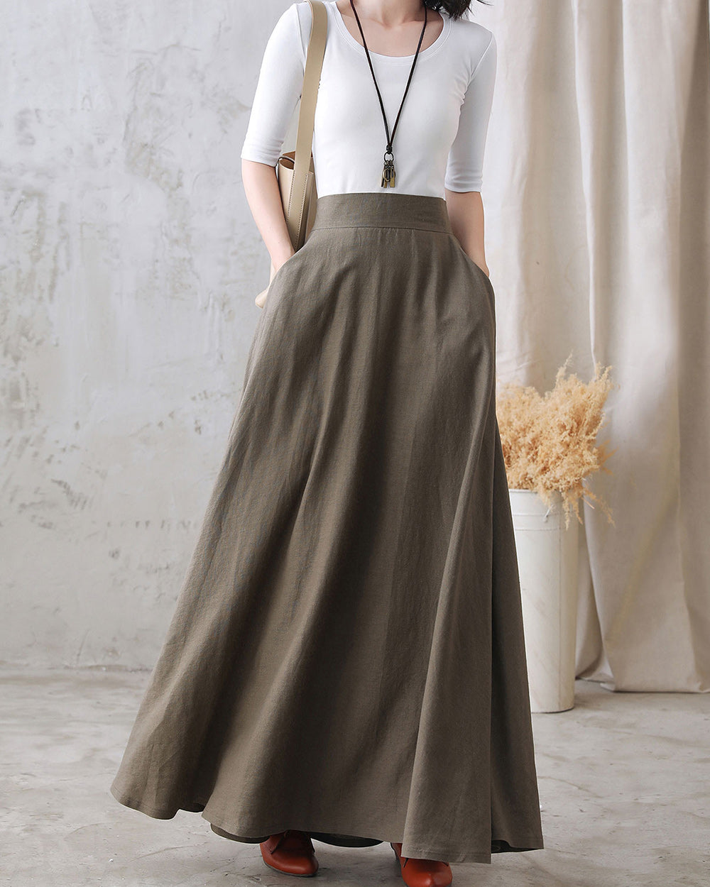 Handmade Timeless High-Waisted Linen Maxi Skirt – Elegant and Comfortable 2767