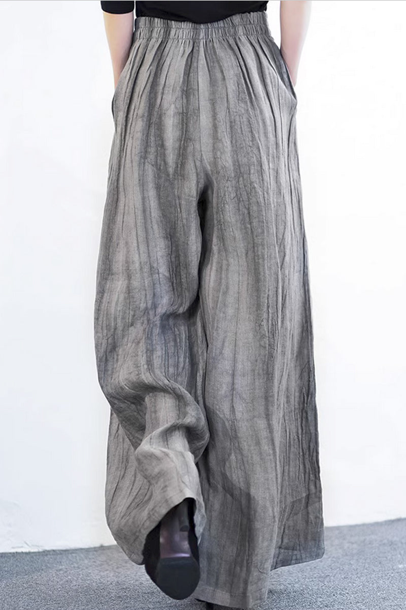 Retro high waisted wide leg linen pants summer 4368