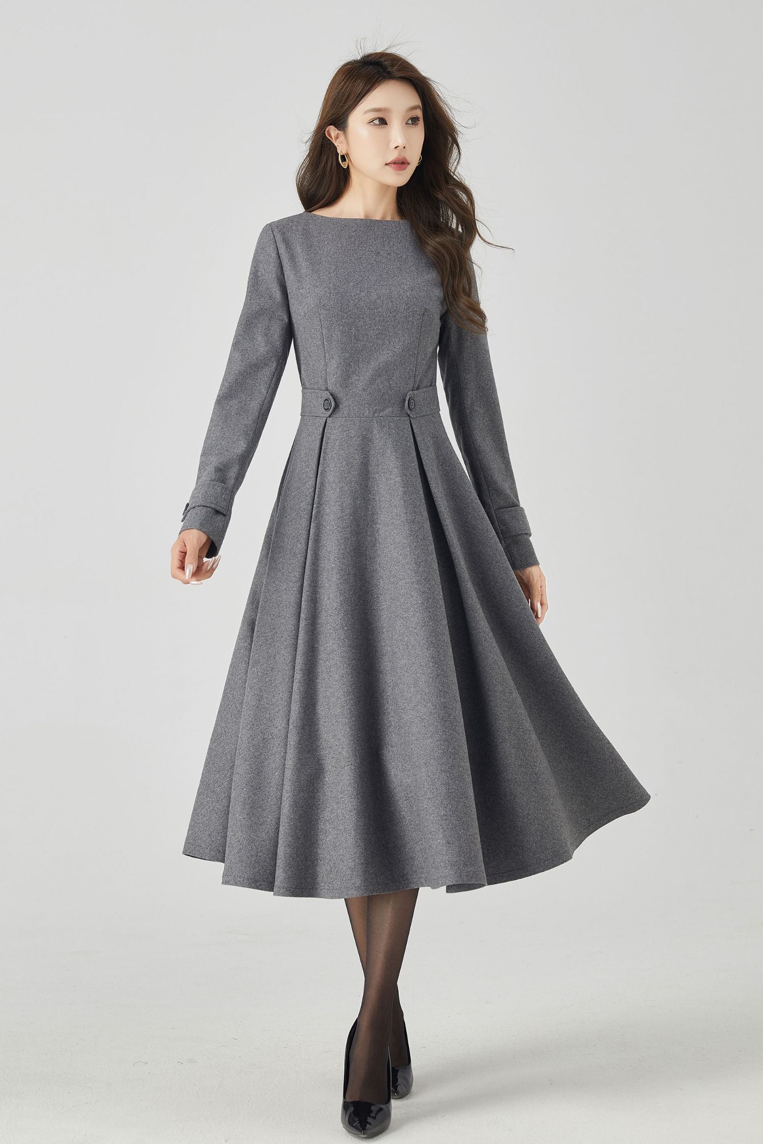 Gray Wool Dress Handmade Fit & Flare Winter Midi | Xiaolizi 4525 Gray / Custom order Gray Wool Dress Handmade Fit & Flare Winter Midi | Xiaolizi 4525 Gray / Custom order