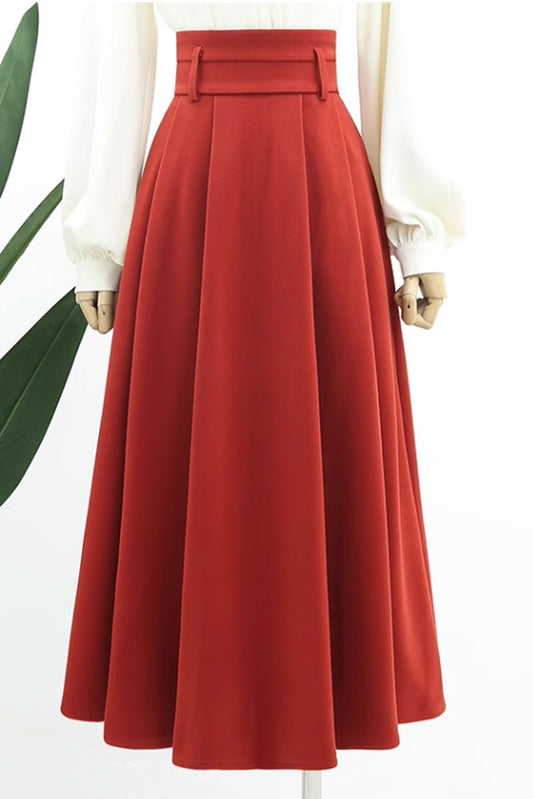 Long winter wool skirt with wide waist band 4765