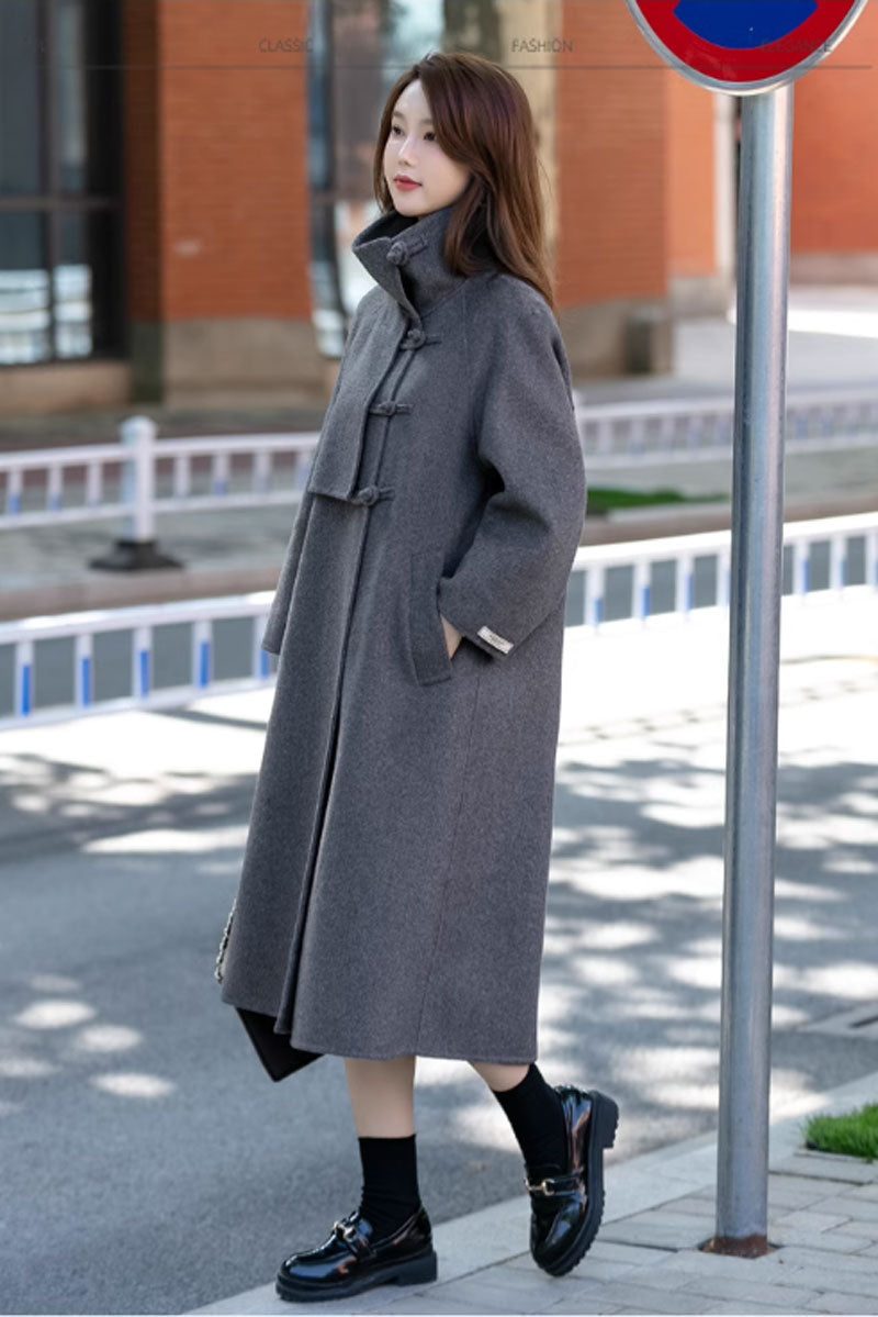 Loose fitting long winter wool coat women 4690
