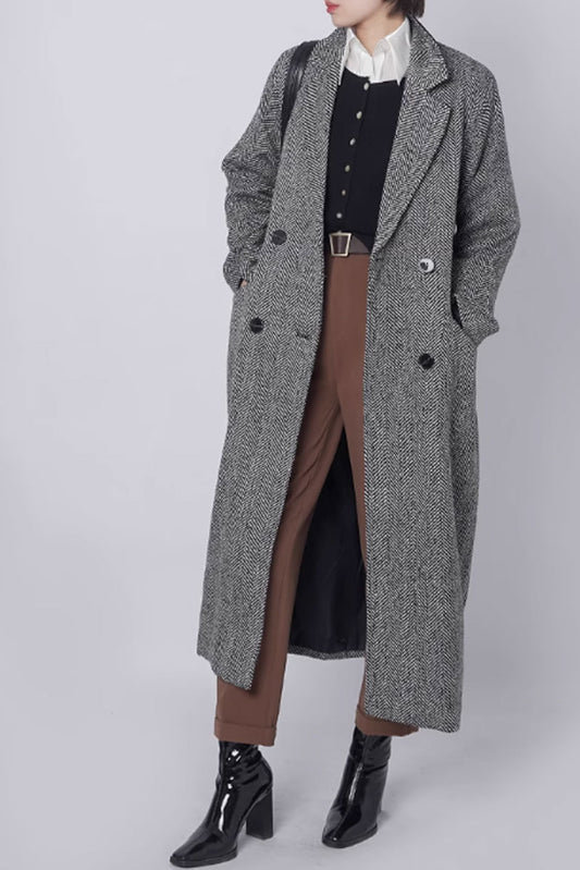 Striple winter long wool coat women 4632