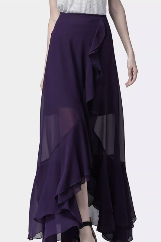 irregular chiffon skirt with ruffle details 4455