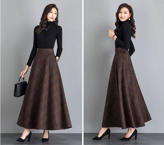 Long plaid winter wool skirt with pockets 4640-3