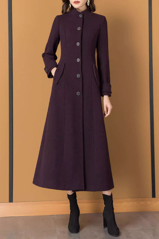 Elegant long wool trench coat with pockets 4595