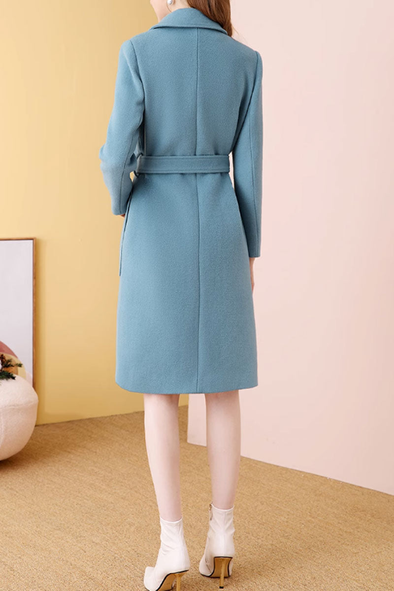 Asymmetrical blue wool coat women 4579