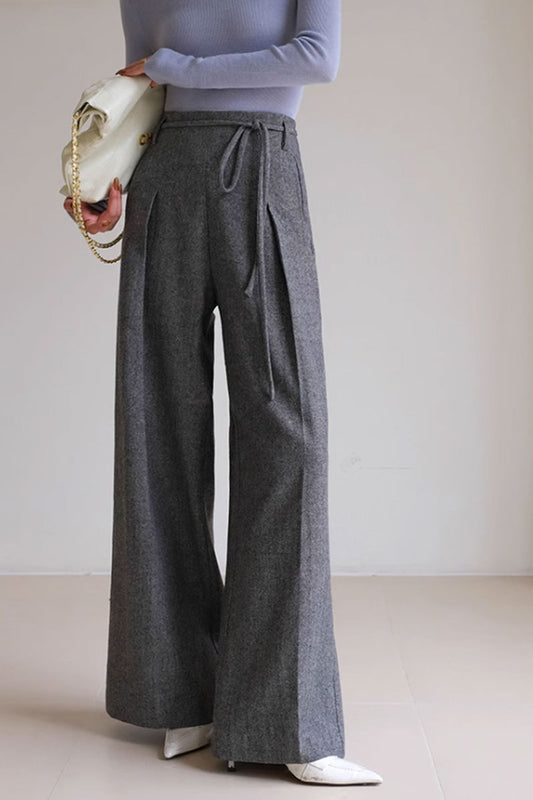 Gray winter wide leg wool pants women 4482