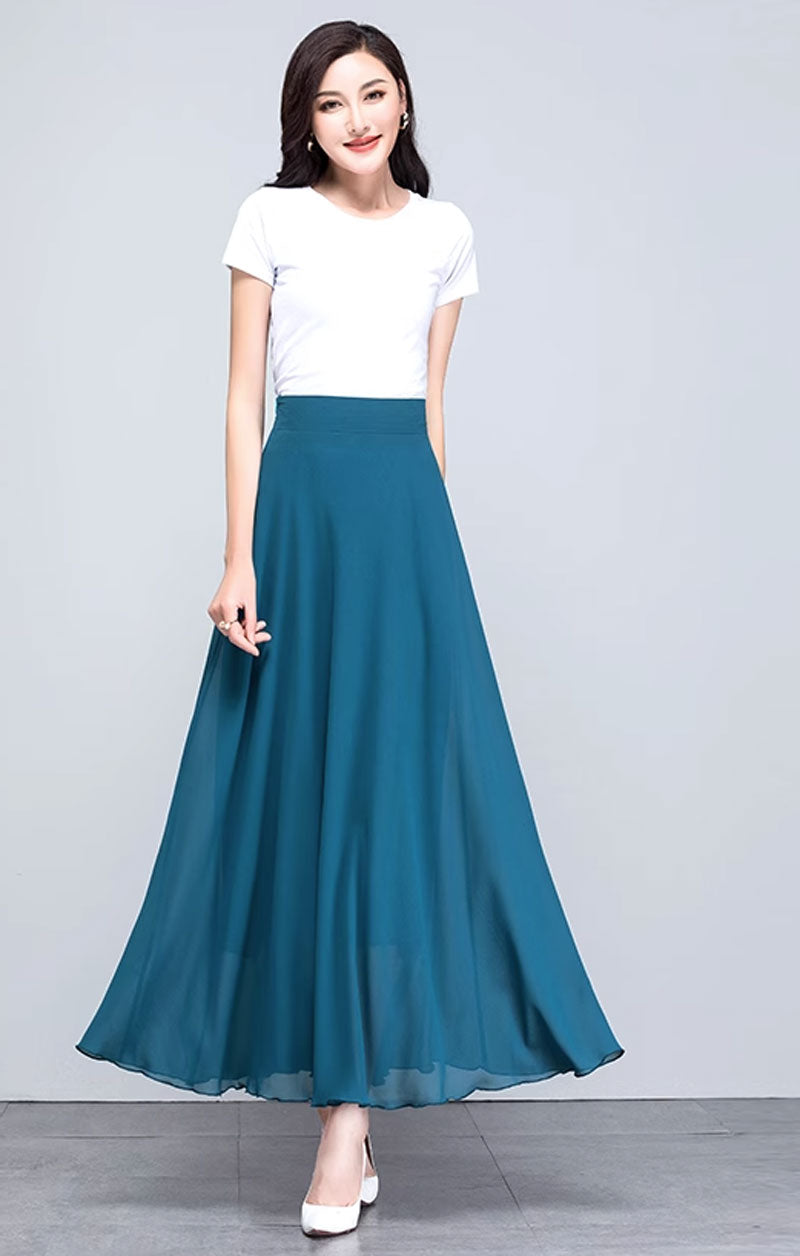 Chiffon Skirt with Lining – Elegant Blue A-Line | Xiaolizi 4457
