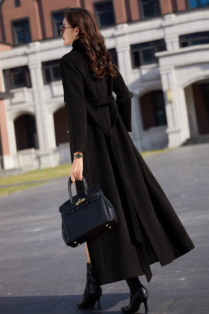 Maxi winter wool coat with belted waist 4703