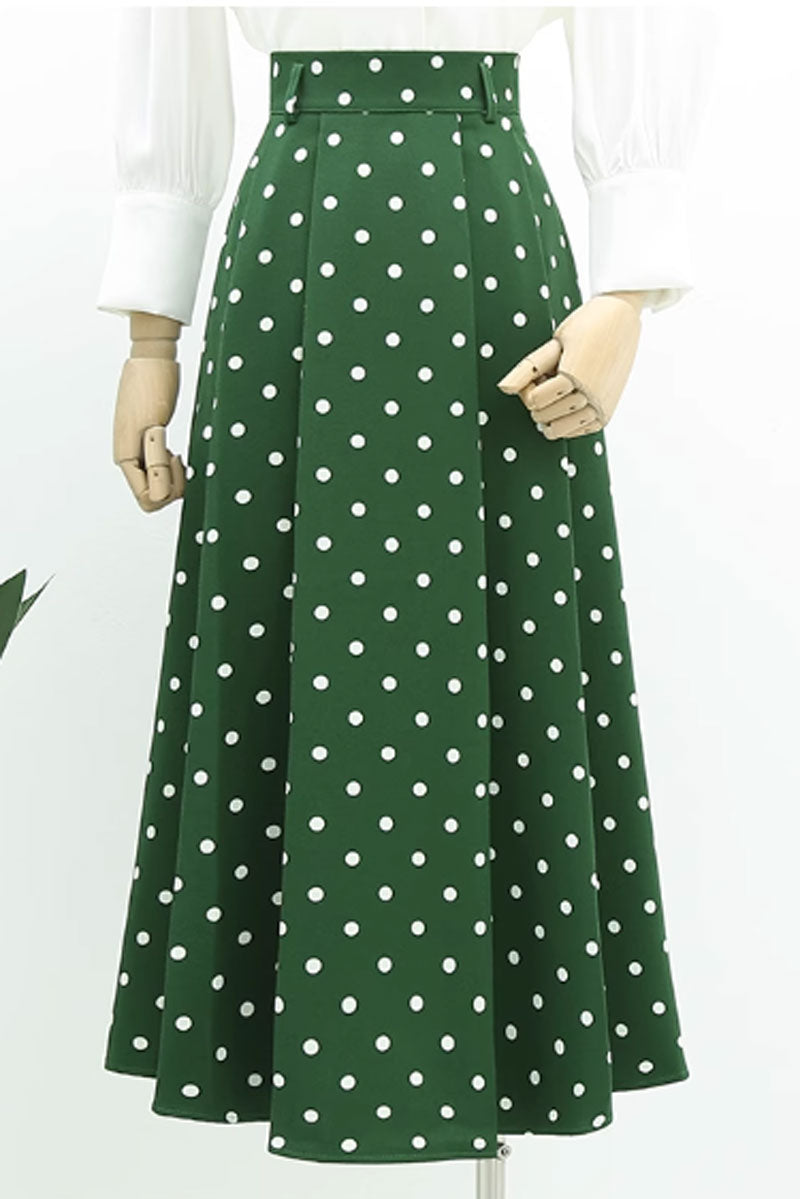 Black and white polka dot long skirt 4763