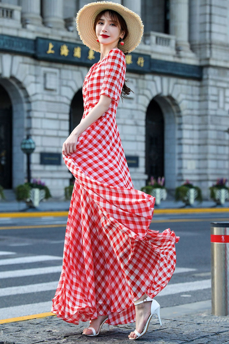 black and white plaid bohemian maxi dress 4339