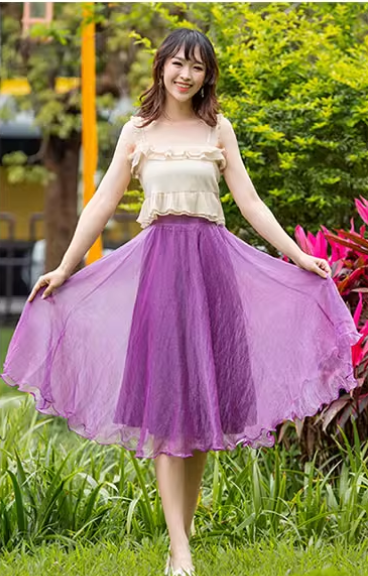 Elastic waist summer chiffon skirt 6187- purple