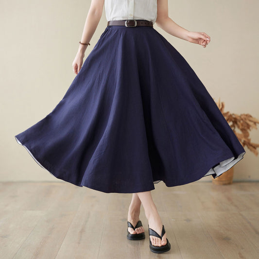 A line navy blue swing midi linen skirt 4971 -Size XS #CK2400195