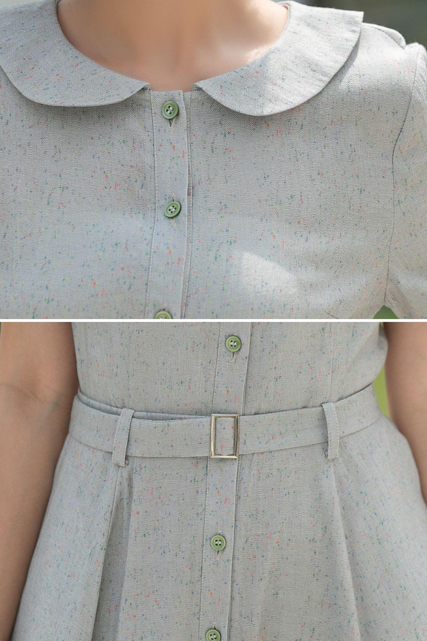 Grey midi Swing linen shirt Dress 5987 - S #CK2500324