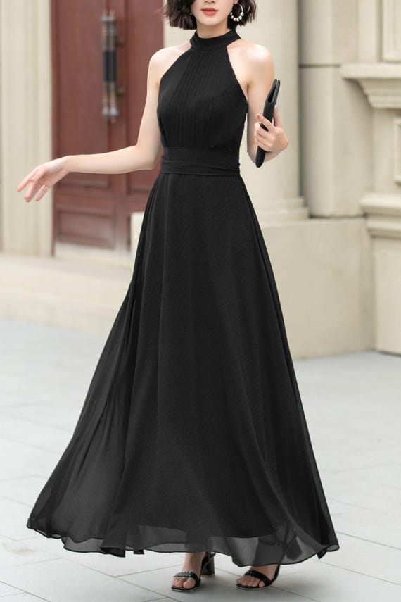 Emerald Green Chiffon Maxi Dress - Elegant Pleated Fit and Flare 5865