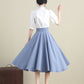 Blue A Line High Waist Flared Skirt 3275#