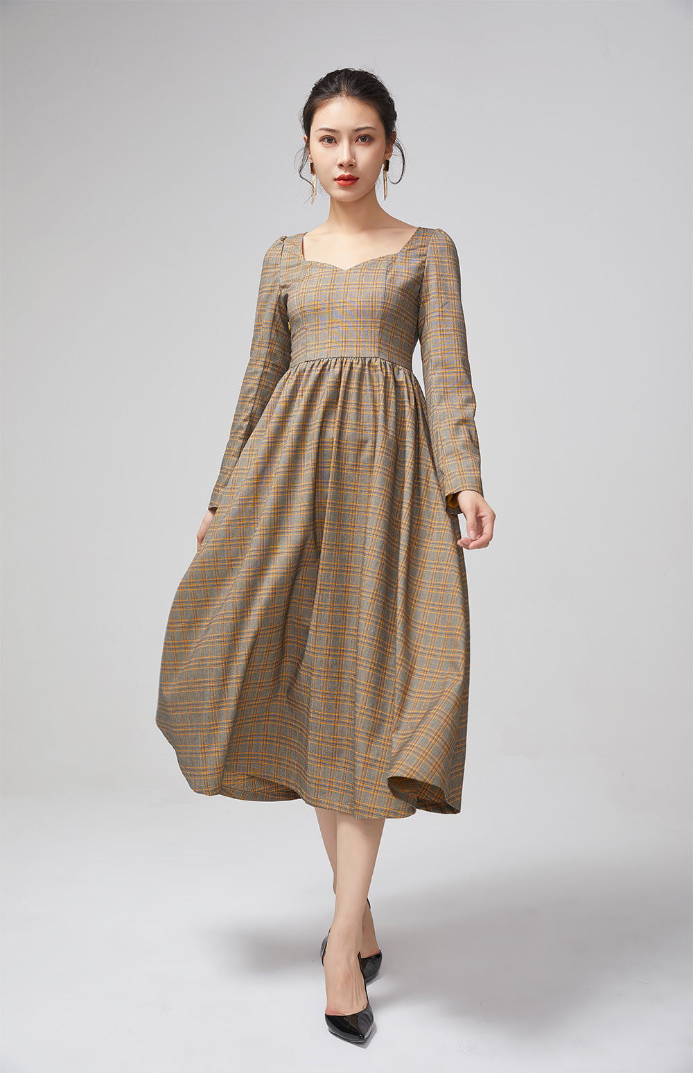 Plaid Dress long sleeve dress fitted dress, morden dress 2198 Plaid Dress long sleeve dress fitted dress, morden dress 2198