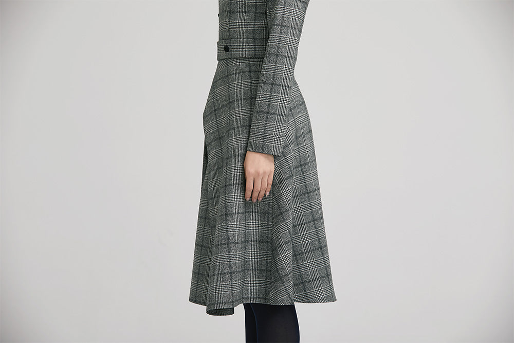 Retro winter wool plaid dress with long sleeves 2236