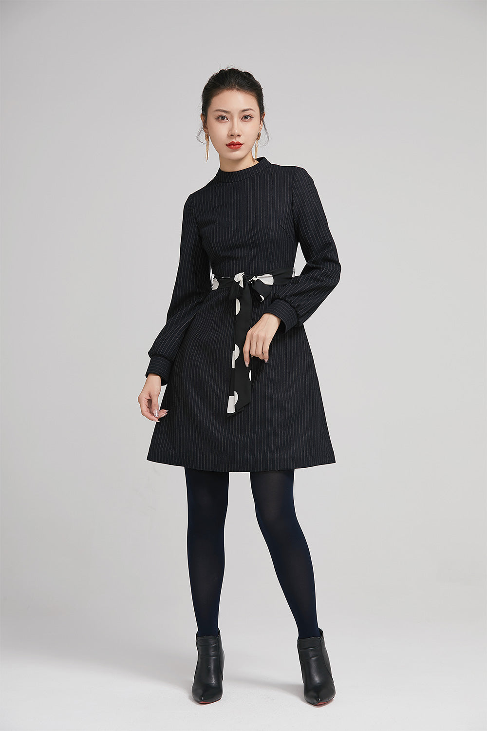 navy blue winter short wool dress with long sleeves 2239 Xiaolizi navy blue winter short wool dress with long sleeves 2239 Xiaolizi