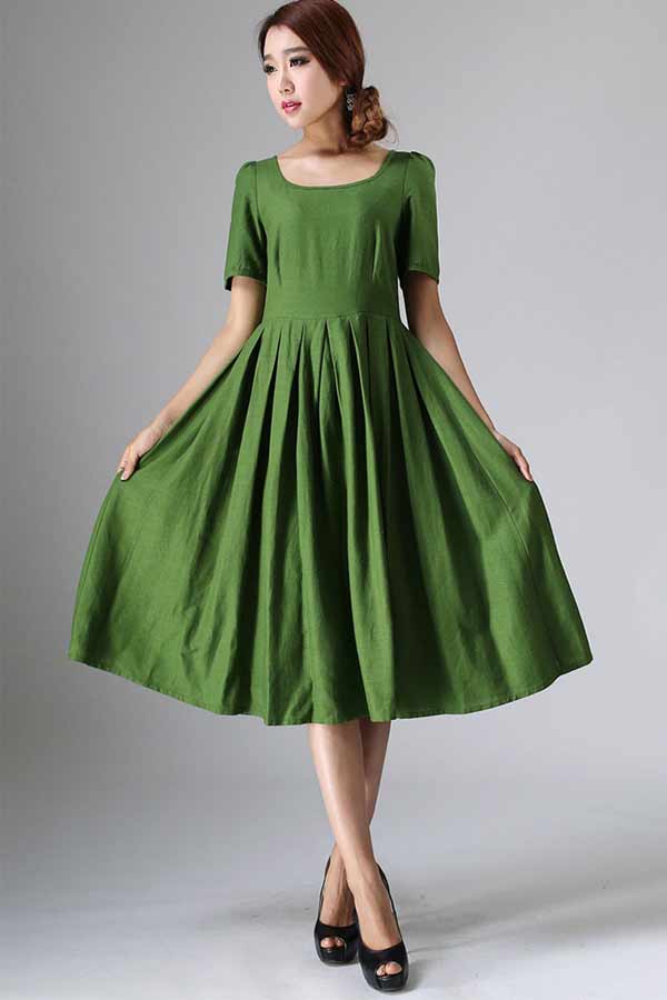 Green Prairie fit and flare dress 0973# Xiaolizi Green Prairie fit and flare dress 0973# Xiaolizi