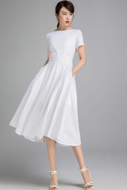 Swing fit and flare dress in white 2340#