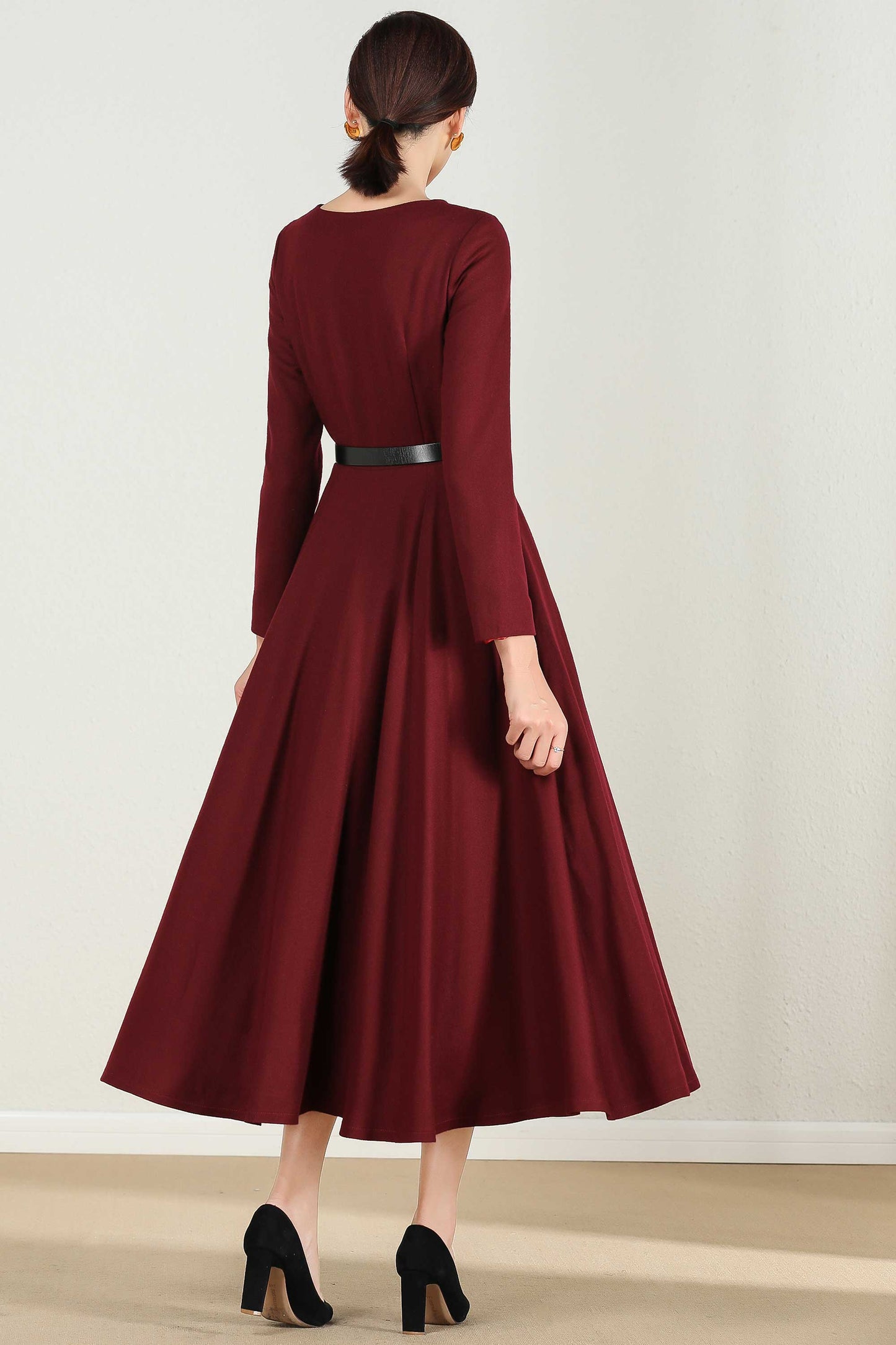 Burgundy long sleeve wool bridesmaids dress 2429