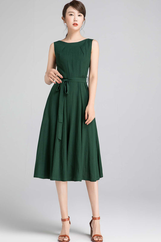 Xiaolizi handmade 50s sleeveless swing midi dress in Blue 2347#