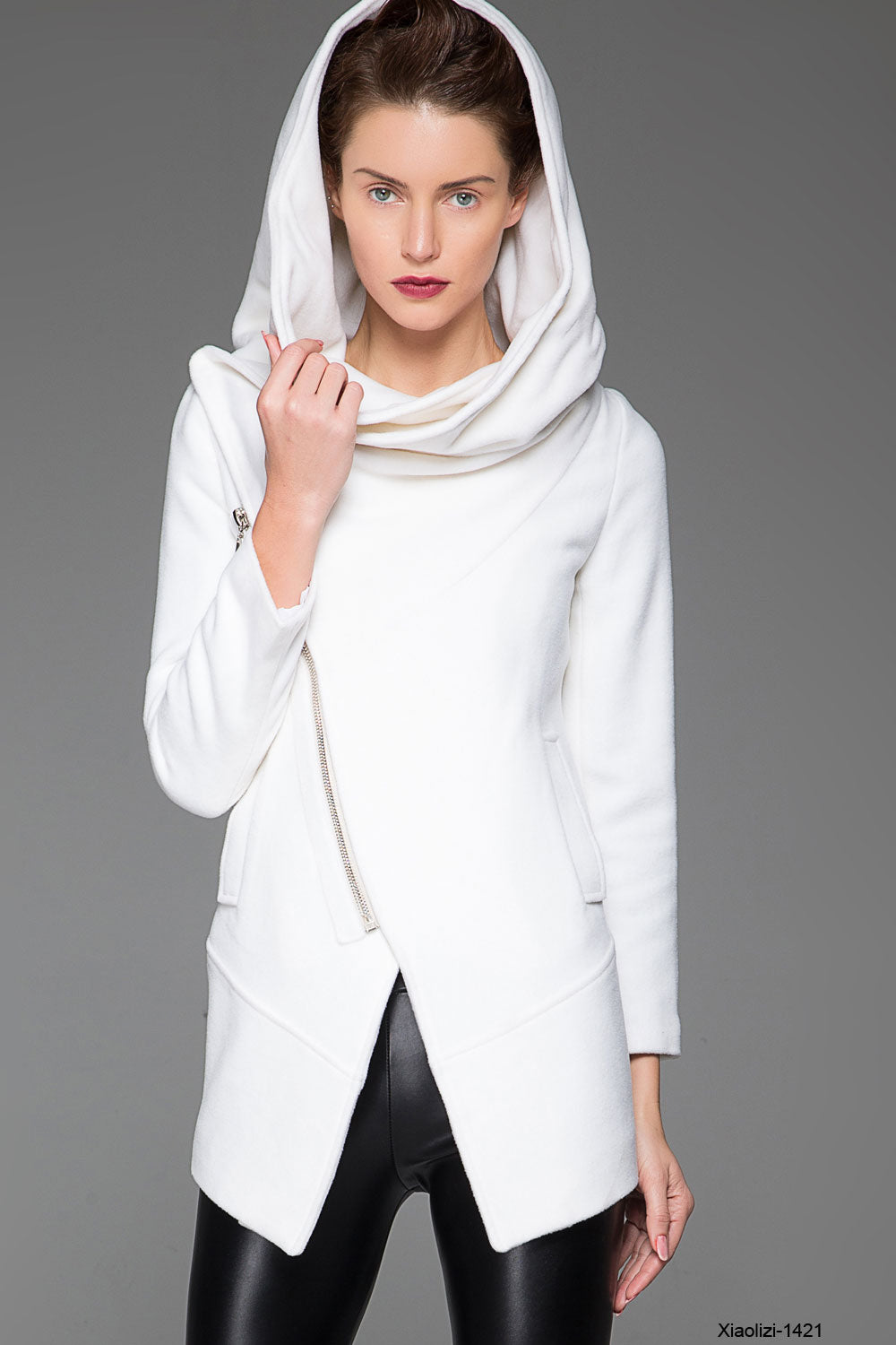 White Asymmetrical jacket coat for winter 1421# – Xiaolizi