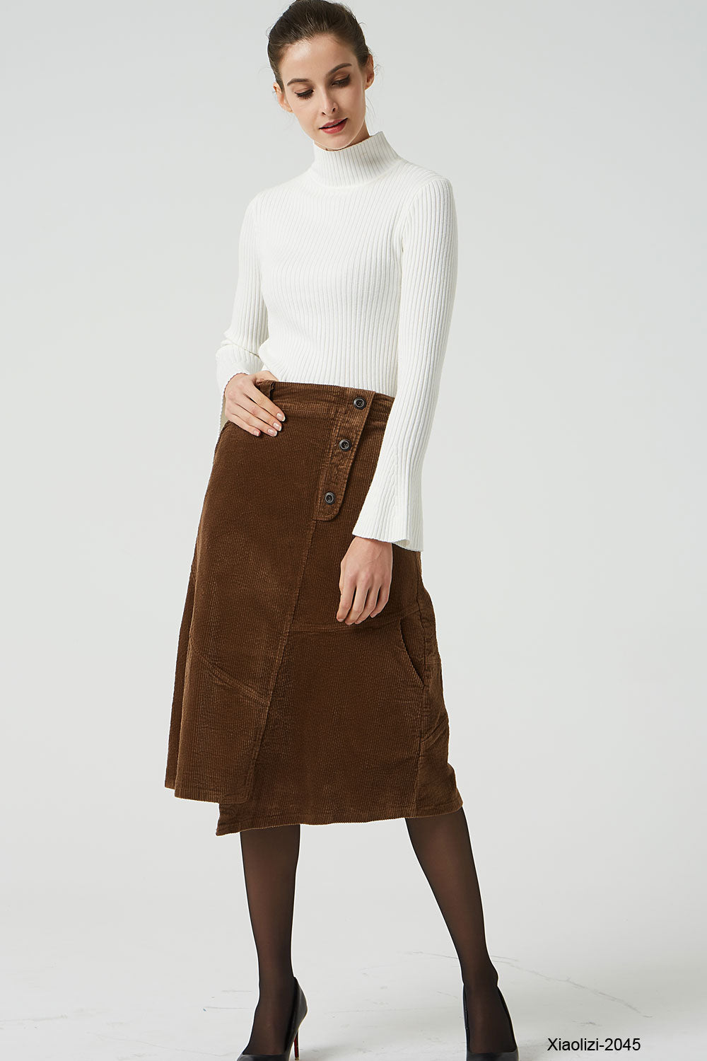Corduroy Fabric Brown Corduroy Skirt Xl The Sienna High Waist