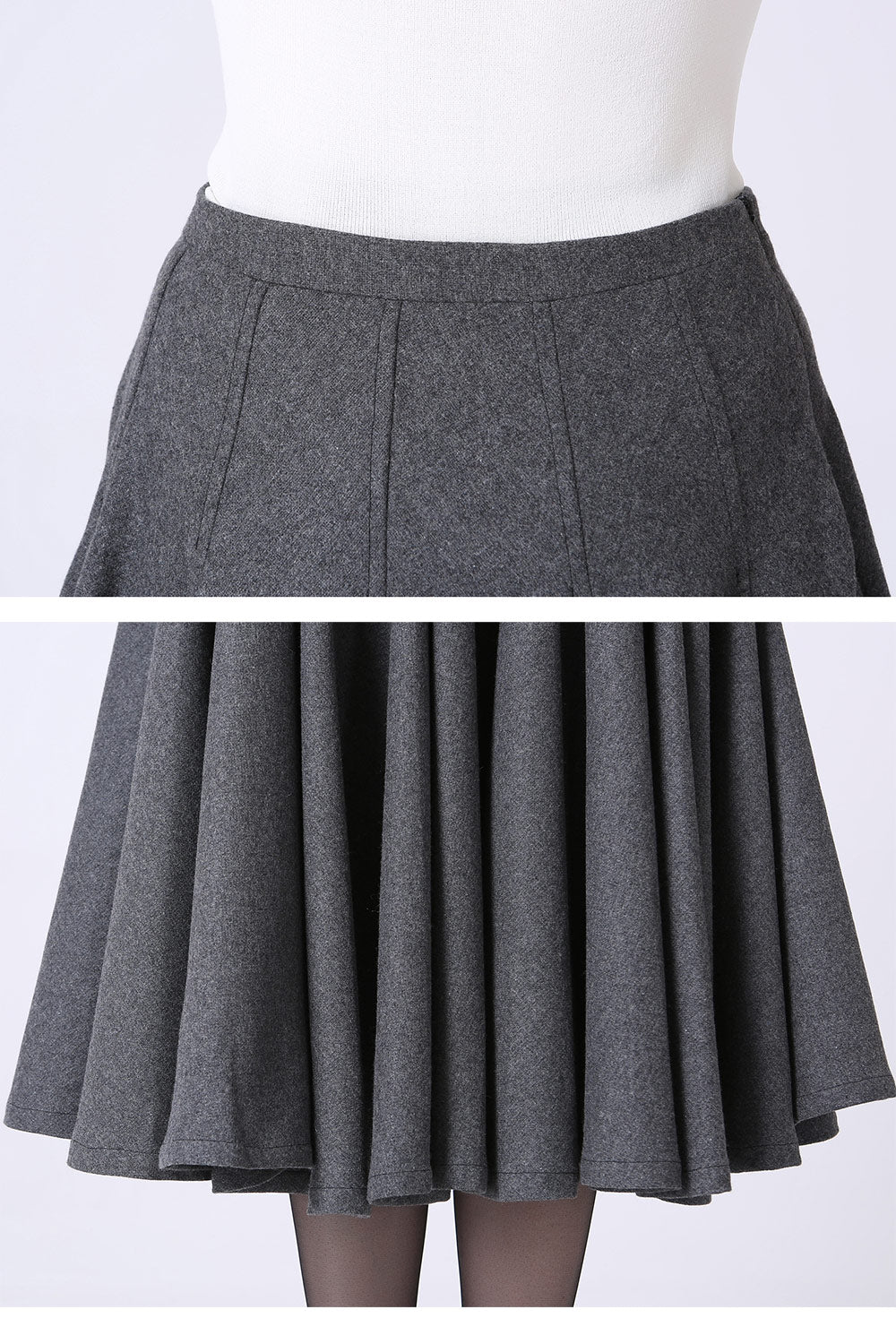 Women's Wool Pleated Flare Skirt | Dark Gray Minimalist Winter Midi Skirt 1066