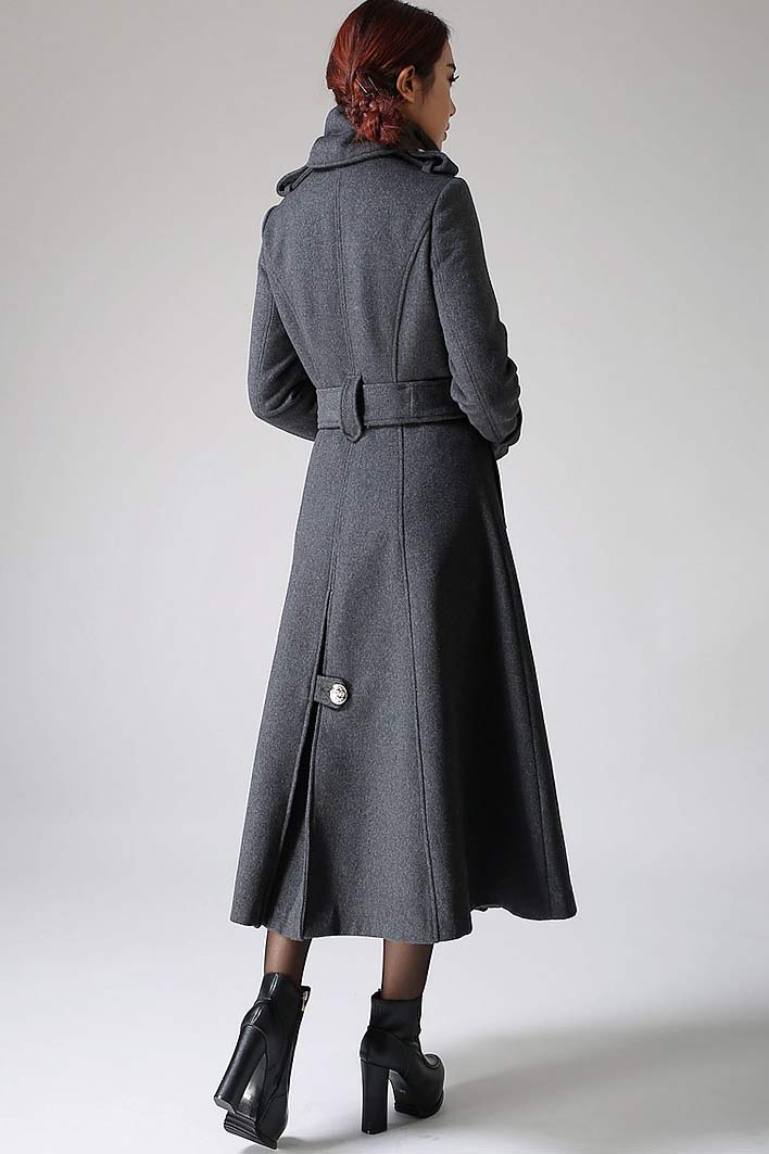 Dark Gray Wool Military Coat – Vintage Double Breasted Long Winter Overcoat 1072