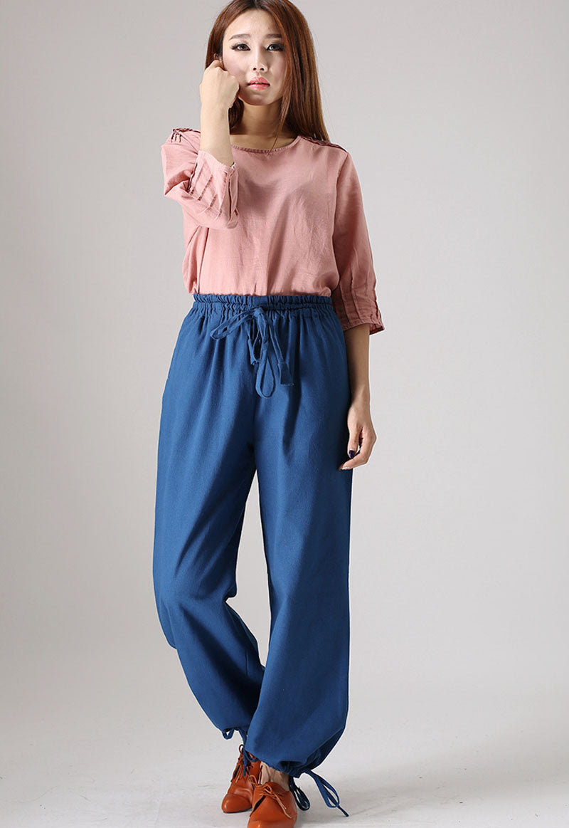 Loose cuffed Linen pants for womens 853