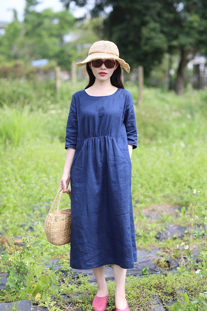 Summer new travel art linen mid-sleeve dress CYM371 Xiaolizi Summer new travel art linen mid-sleeve dress CYM371 Xiaolizi
