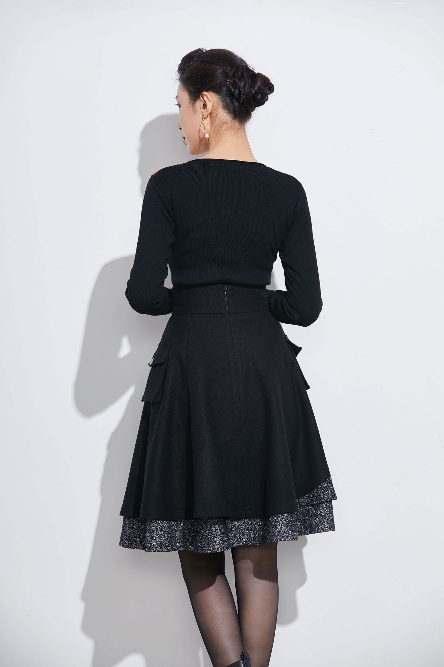 Vintage Wool Short Skirt – Handmade Fit & Flare Above Knee | Xiaolizi 2328