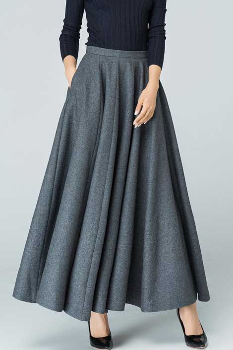 Women's maxi wool circle skirt in Grey 1586# – XiaoLizi