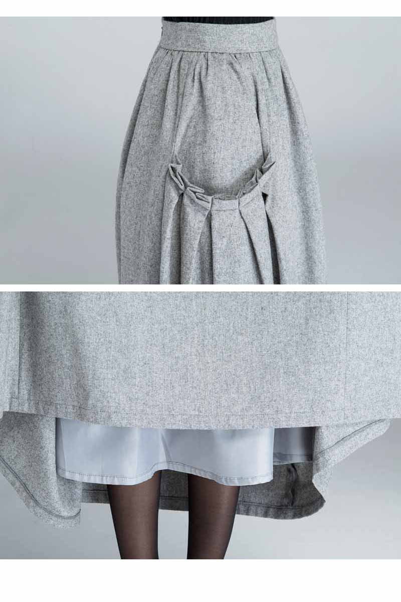 Handmade Light Gray Wool Maxi Skirt – High Waist Winter Skirt with Pockets | Xiaolizi 1624
