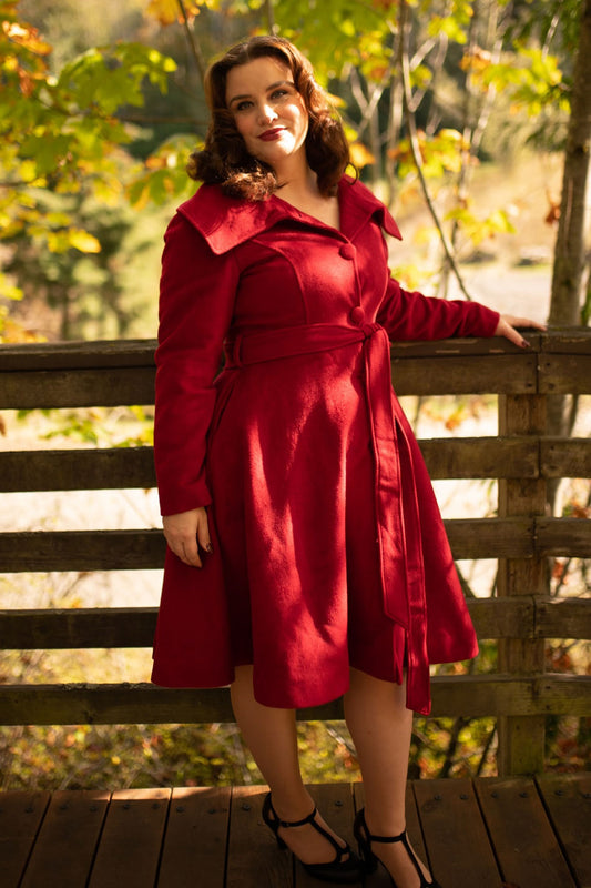 Red Wool Blend Coat – Handmade Vintage Swing Winter Elegance 3223