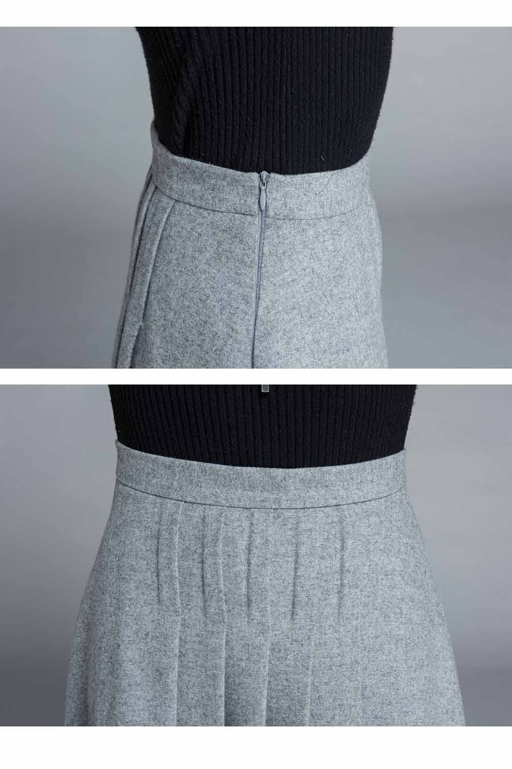 Light Gray Wool Maxi Skirt – Elegant Pleated Long Skirt with Waist Detail 1643