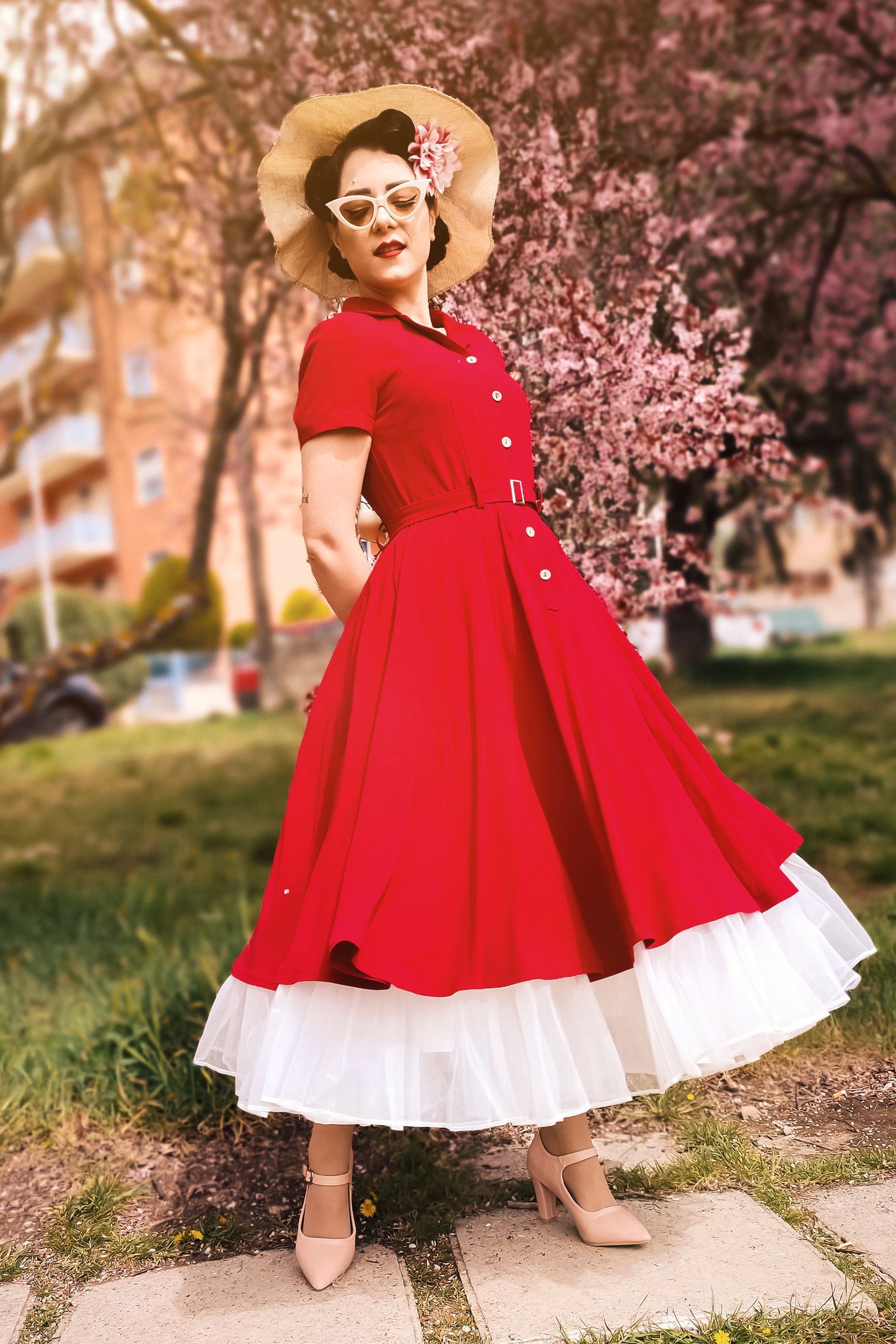 Red Linen Midi Dress